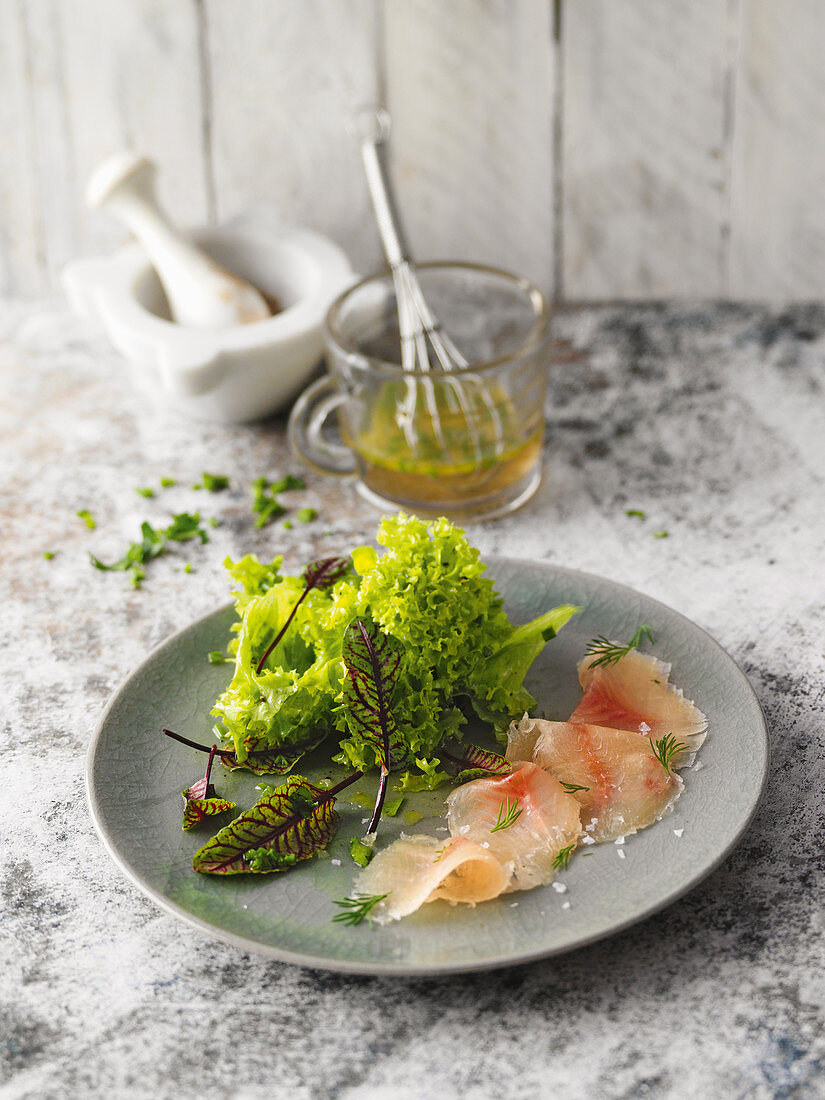 Marinated trout with lettuce