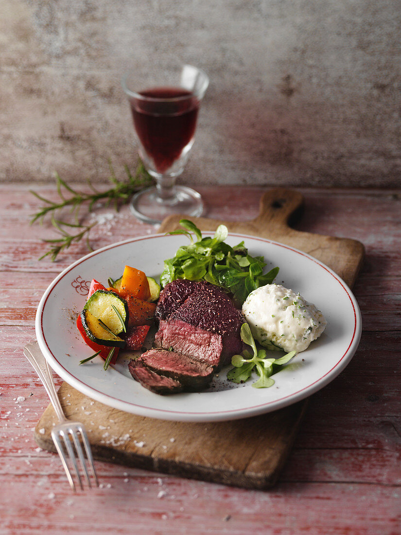 Saddle of venison with Mediterranean vegetables