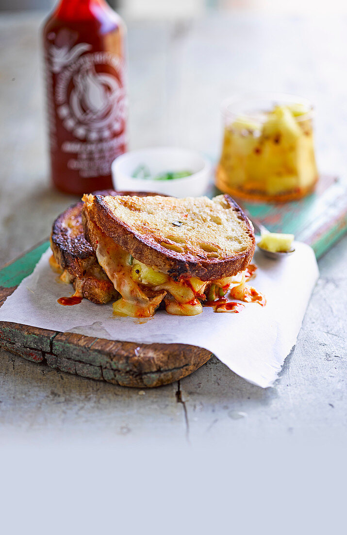 Pickled pineapple and sriracha grilled cheese sandwich