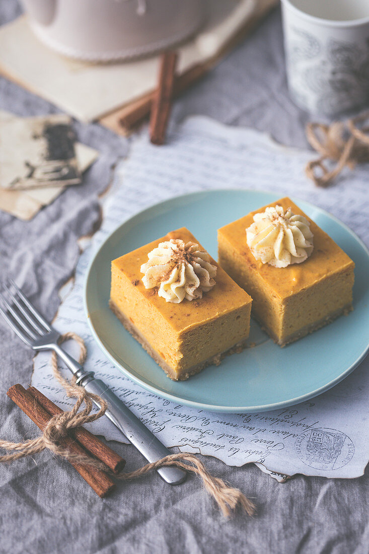 Pumpkin cheesecake with vanilla whipped cream