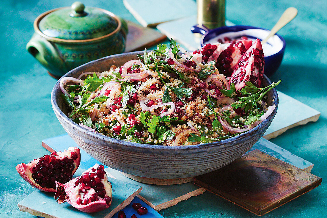 Bulgur, pomegranate and walnut salad