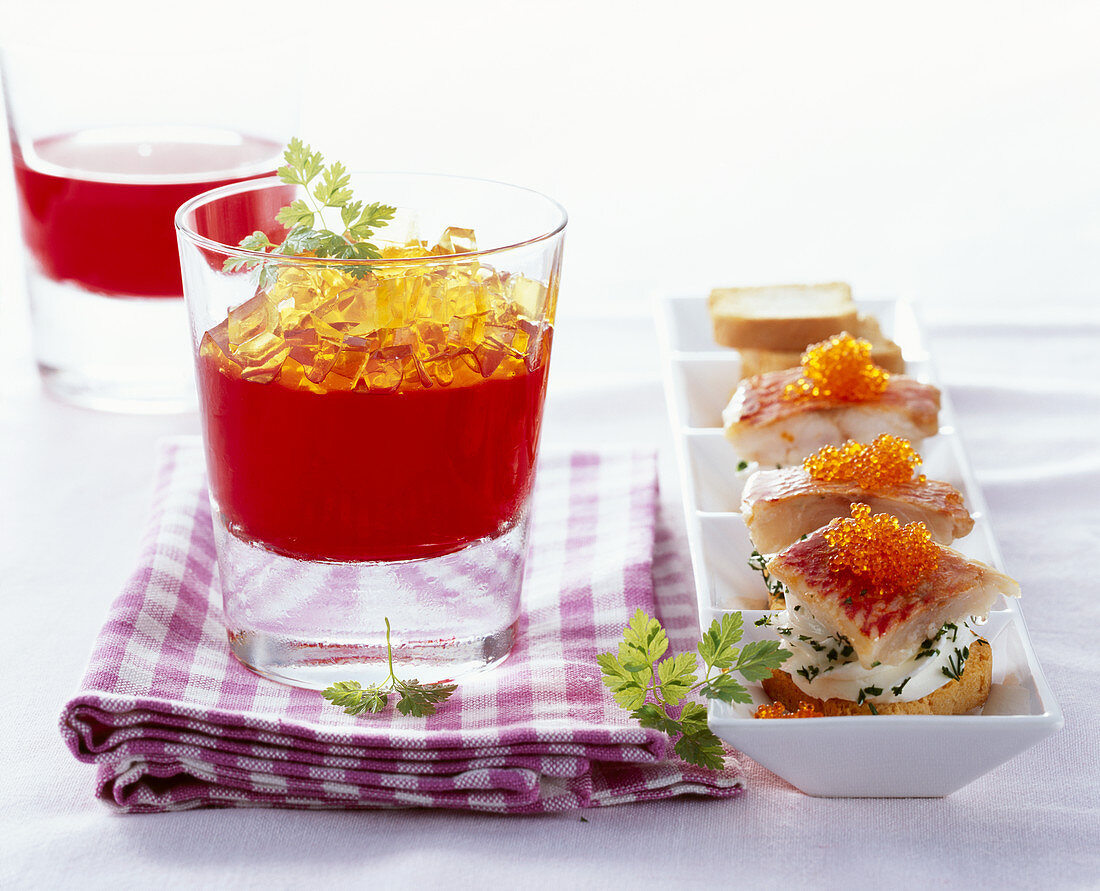 Gelled fish consommée with saffron aspic and red mullet