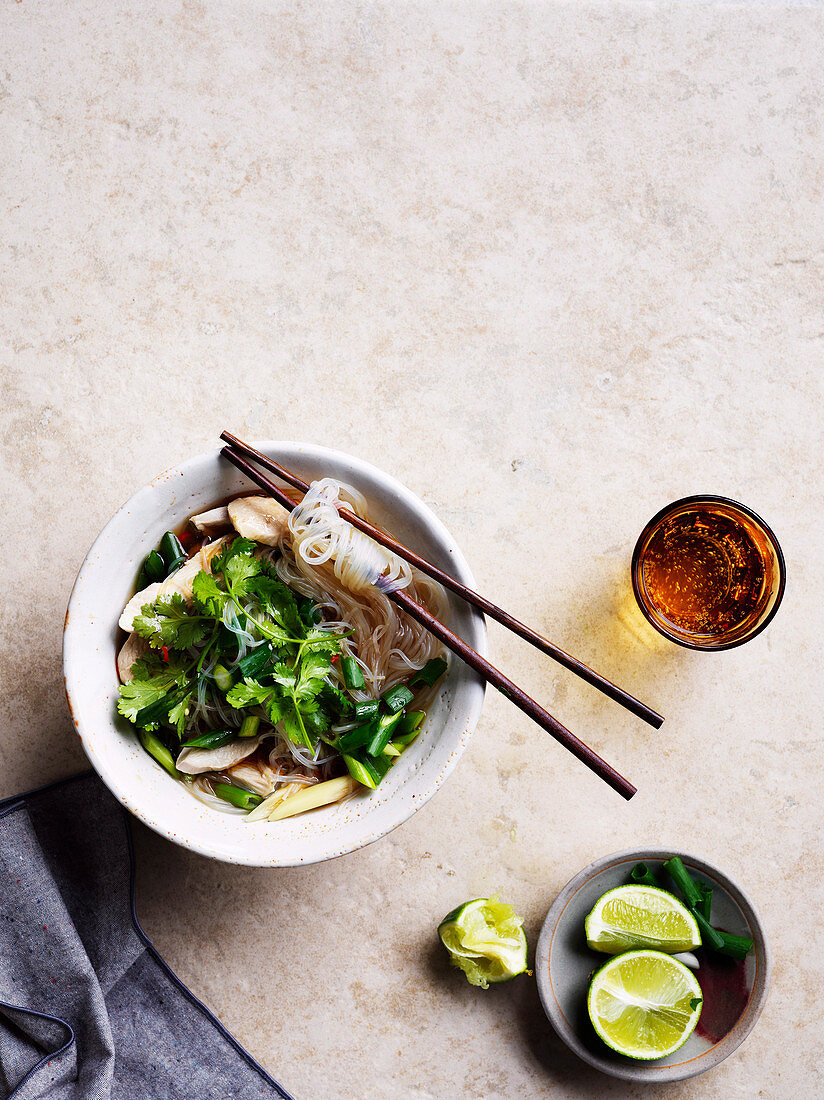 Chicken vermicelli and lemongrass soup