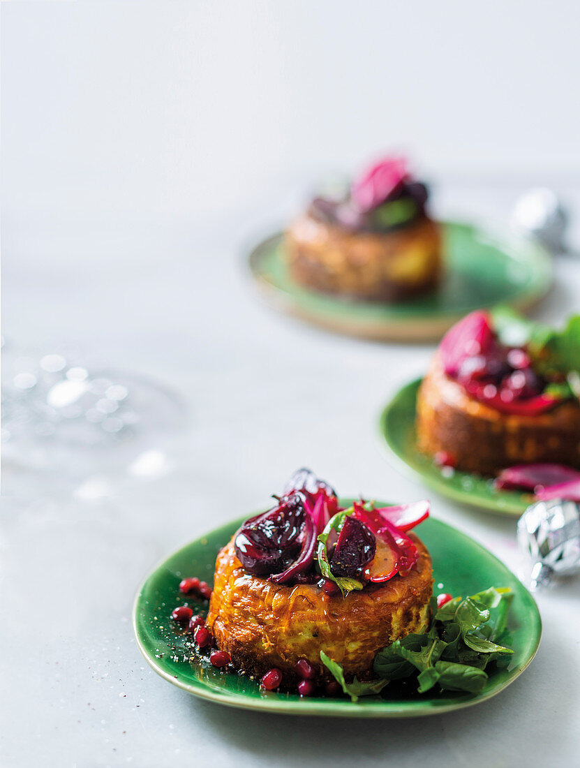 Savoury cheesecake with balsamic roasted baby beetroot