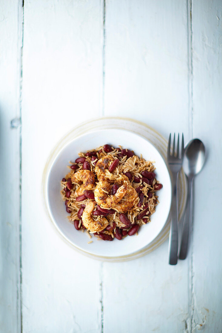 Jerk prawn and coconut rice bowl