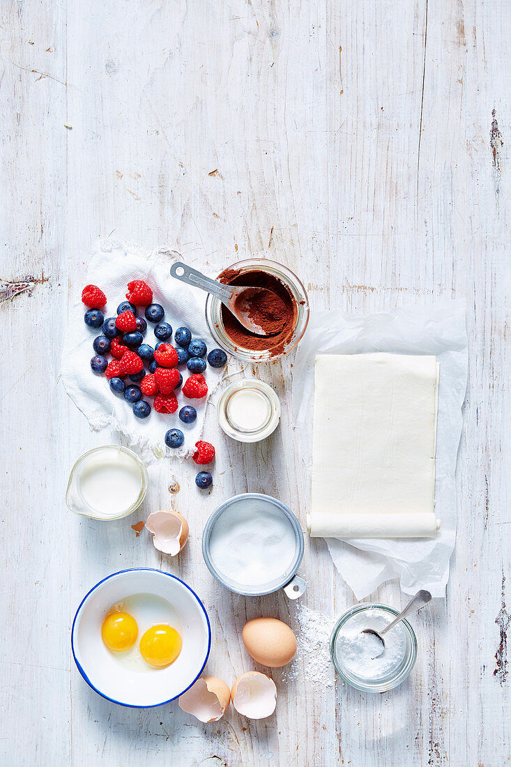 Ingredients for Chocolate Custard Tarts with Berries