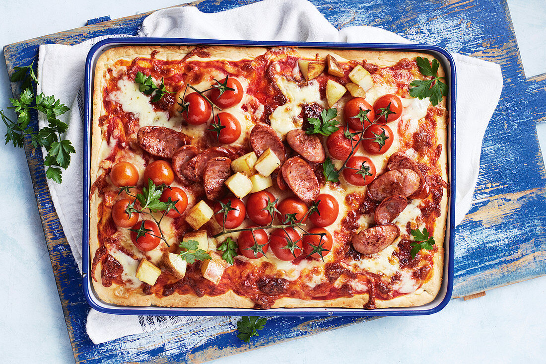 Kartoffelpizza mit Chorizo