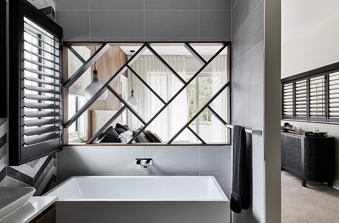 Ensuite bathroom with interior window