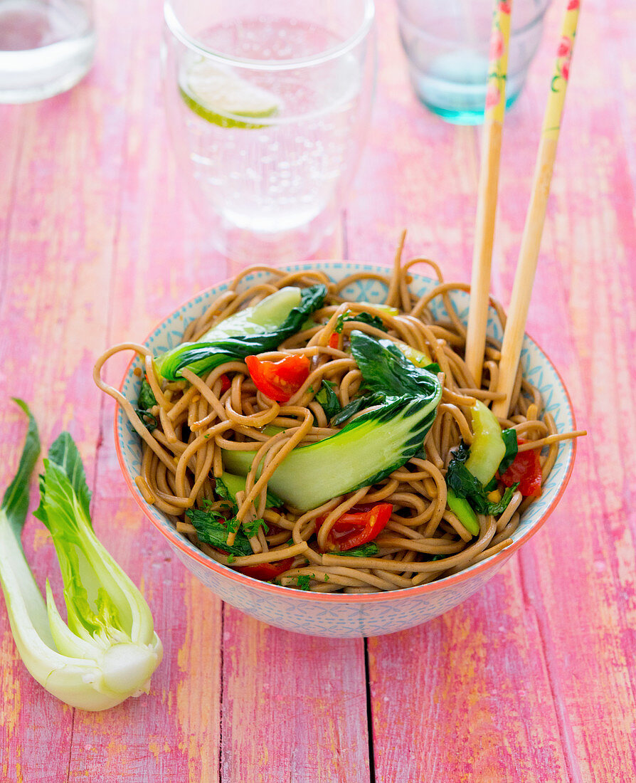 Soba noodles with pak choi