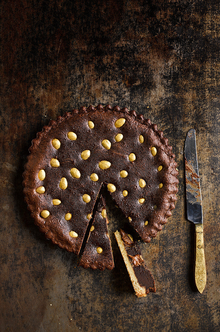 Golden egg baked chocolate tart