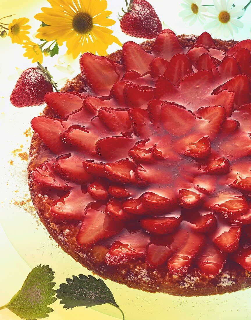 Strawberry gateau with fresh strawberries and clear glaze