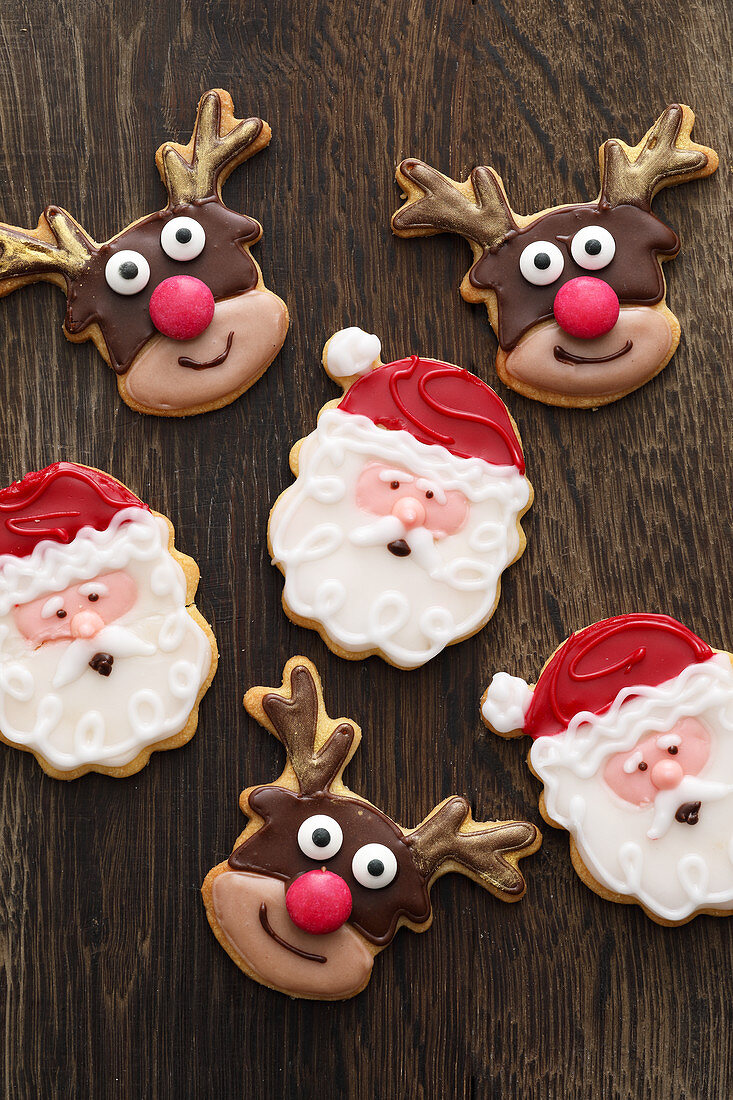 Father Christmas and reindeer biscuits