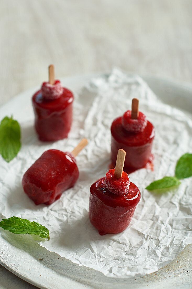 Raspberry ice-cream pops