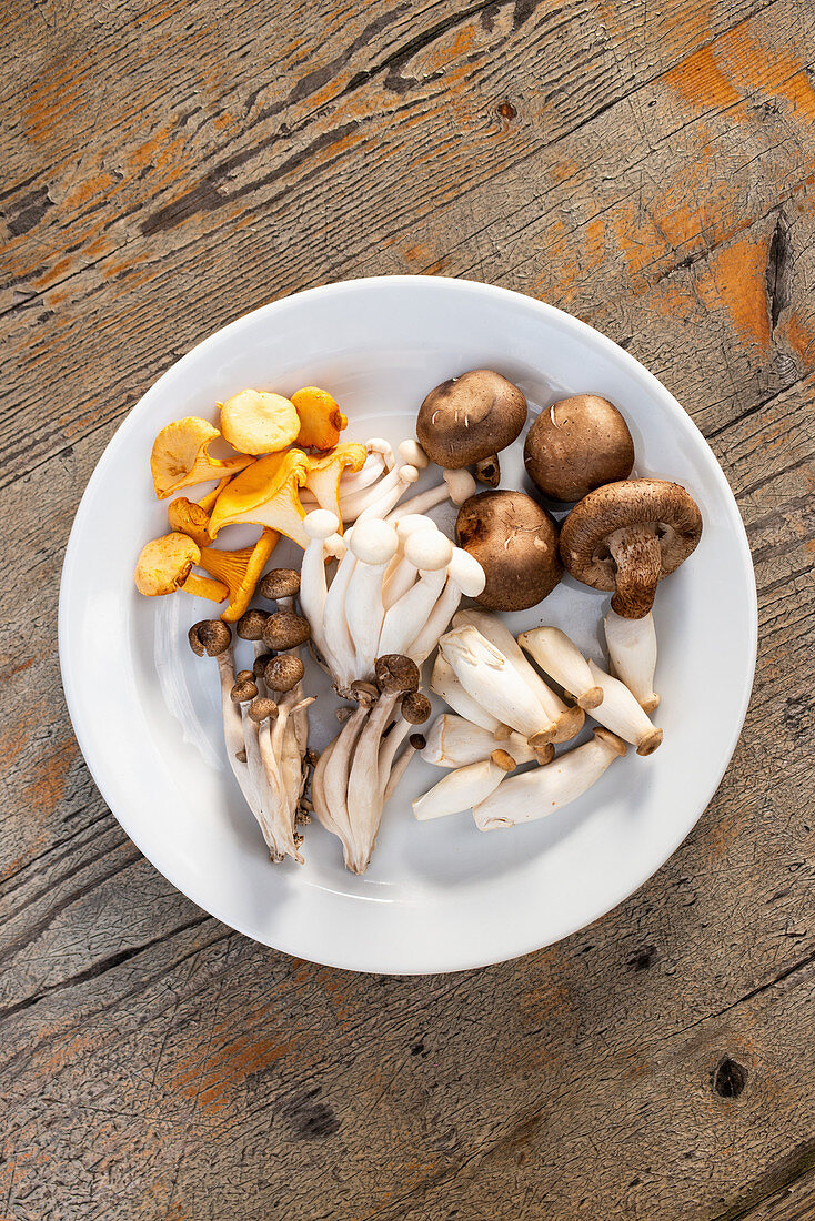 Various mushrooms on a plate