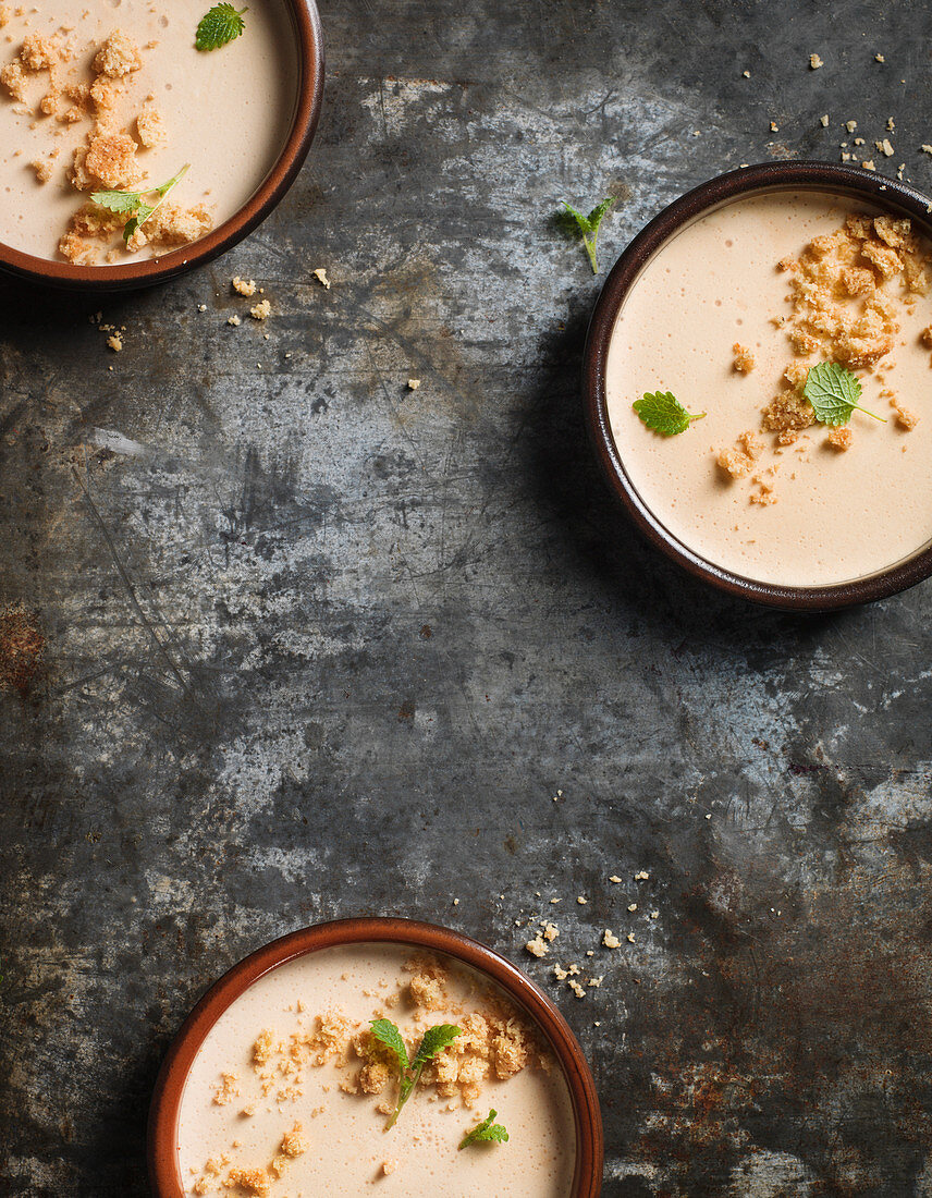 Bowl of soup on table