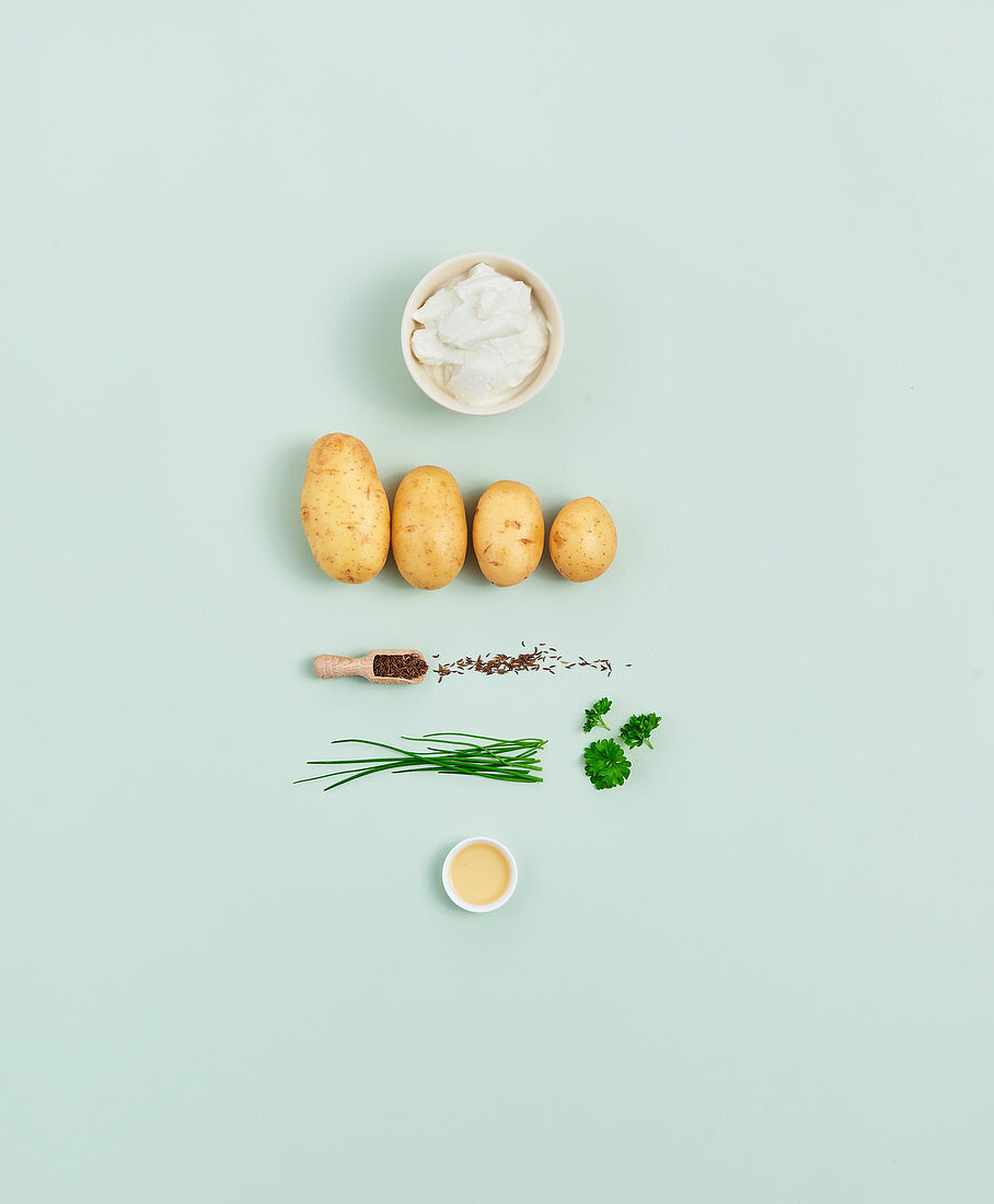 Ingredients for new potatoes with herb quark