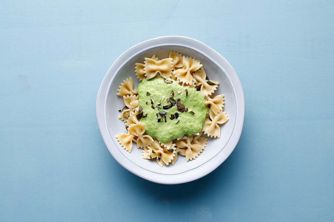 Farfalle with a pea and coconut sauce