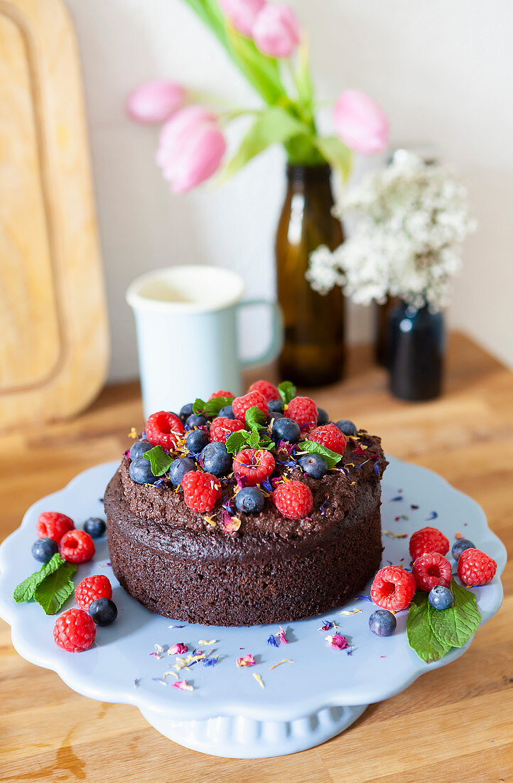 Chocolate cake with summer berries