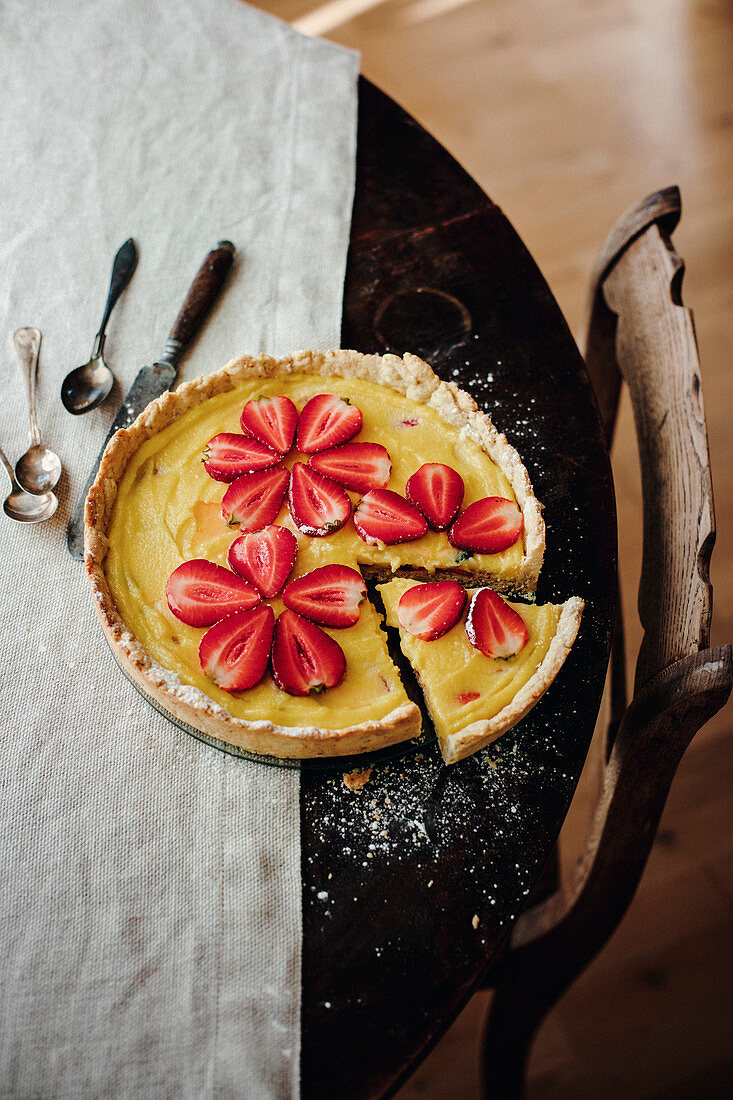 Strawberry tart on the table