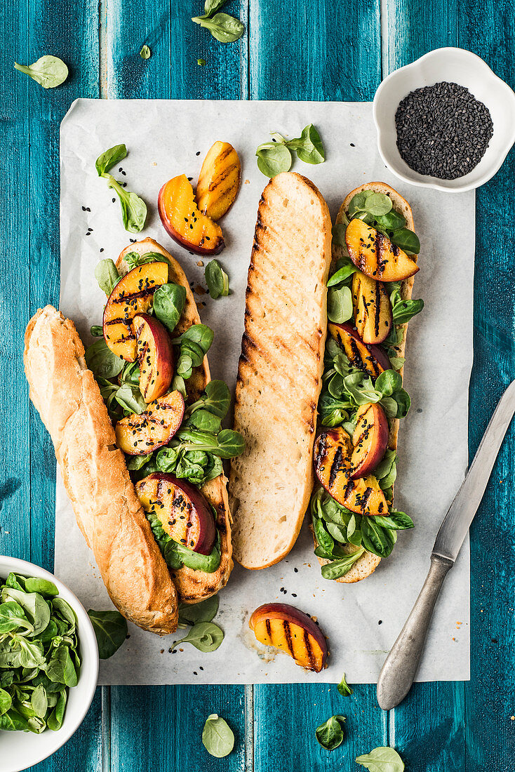 Grilled Baguette with nectarines