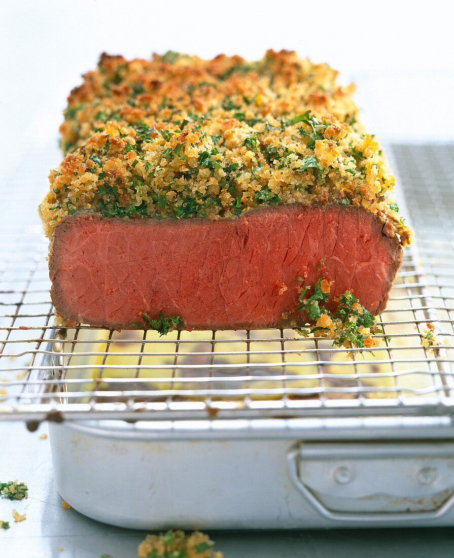 Roast beef with a green bean crust