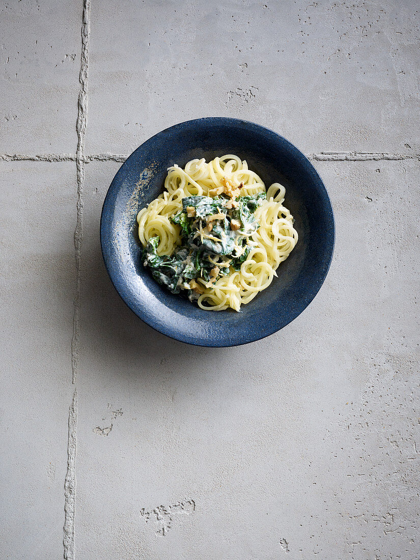 Parsnip pasta with lemon spinach