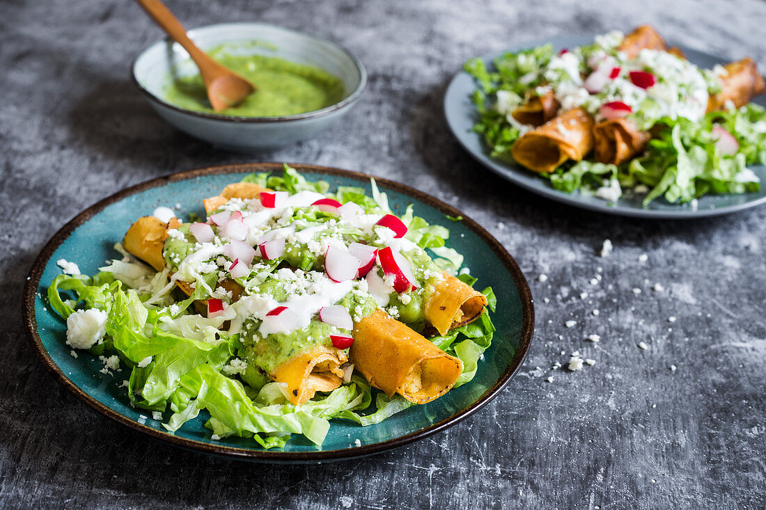 Fried tacos with guacamole