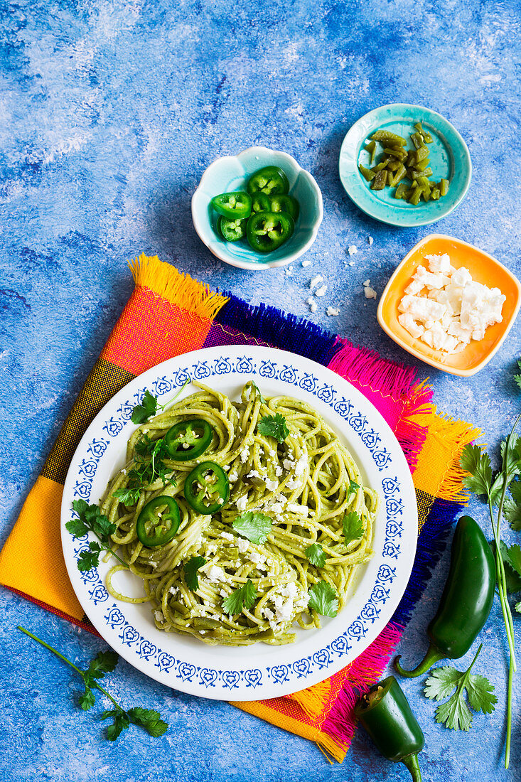 Mexican spaghetti with jalapeno creamy sauce