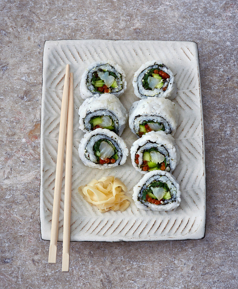 Inside-out rolls with cod