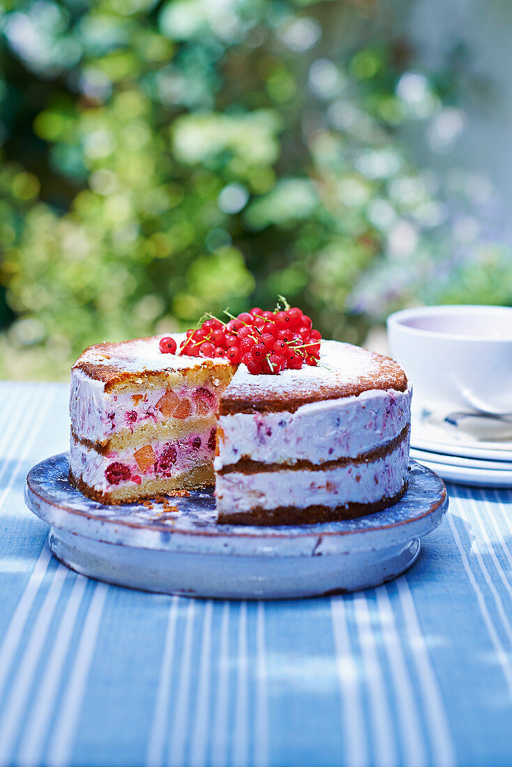 Peach and red berry ice cream cake