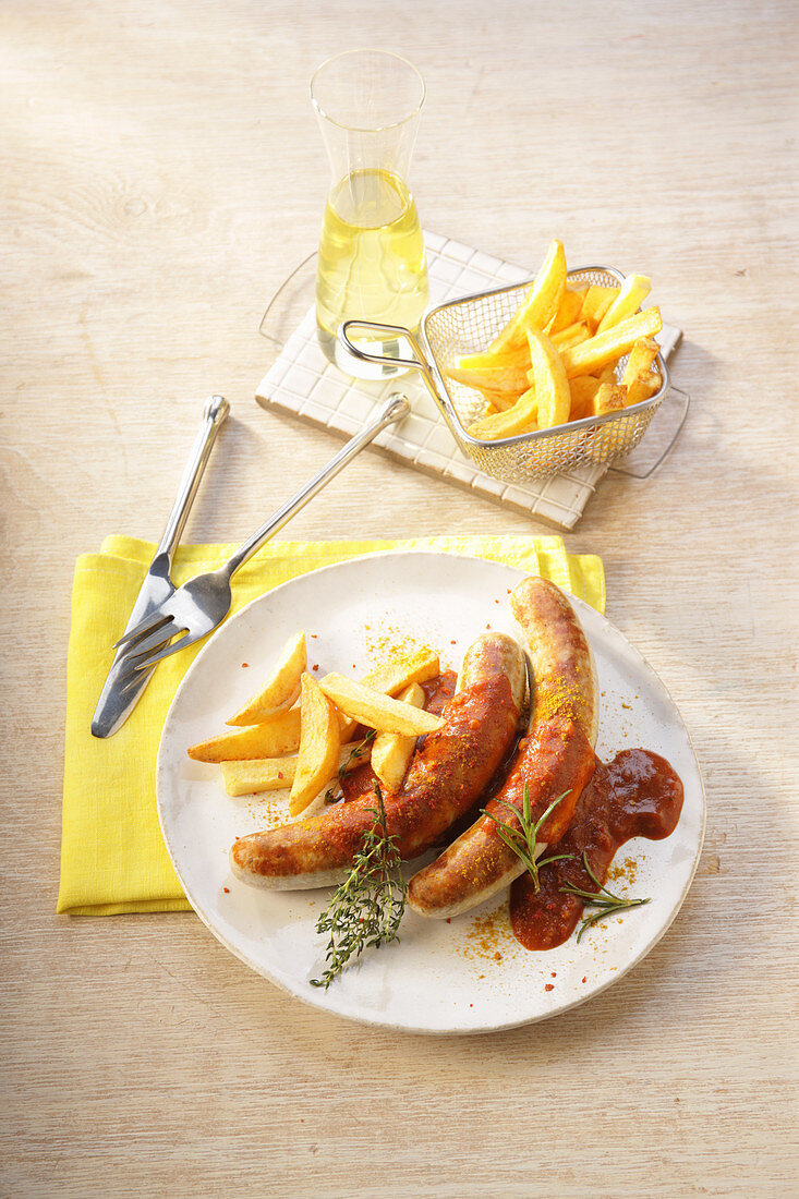 Bratwurst with chips