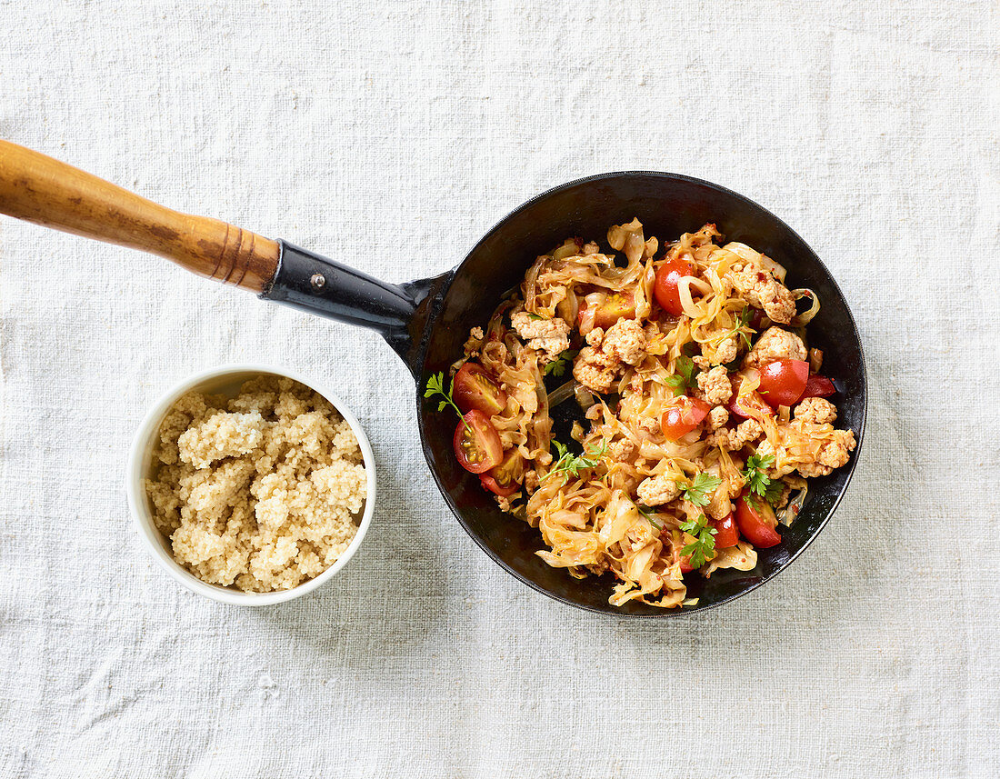 Fried pointed cabbage with minced meat from Turkey