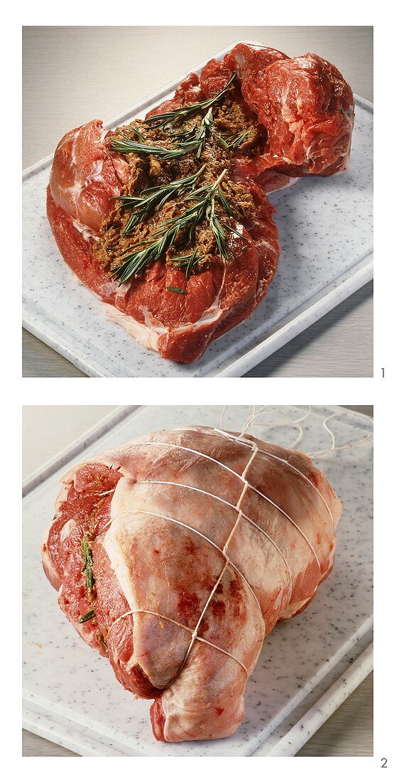 Preparing stuffed leg of lamb