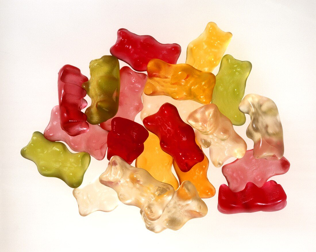 A heap of coloured gummi bears