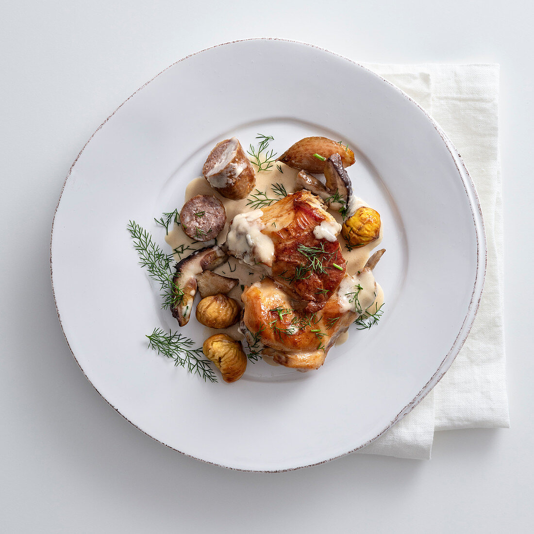 Rabbit with salsiccia, chestnuts and porcini mushrooms