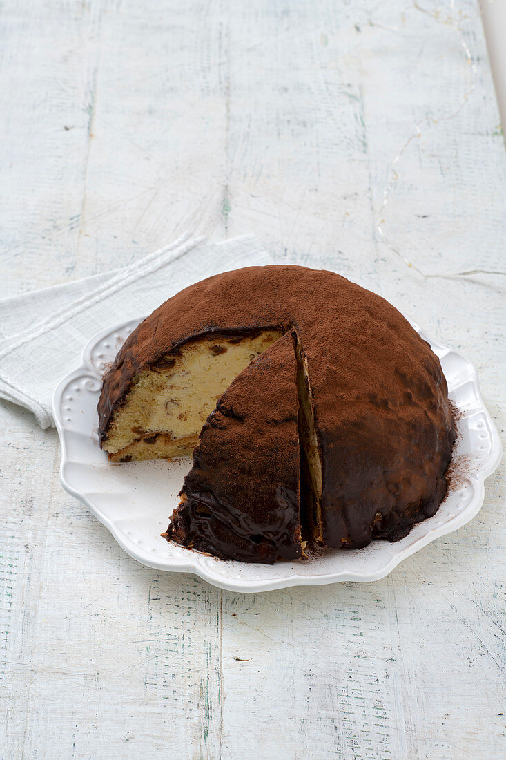 Panettone semi-freddo with mascarpone cream and almond liqueur