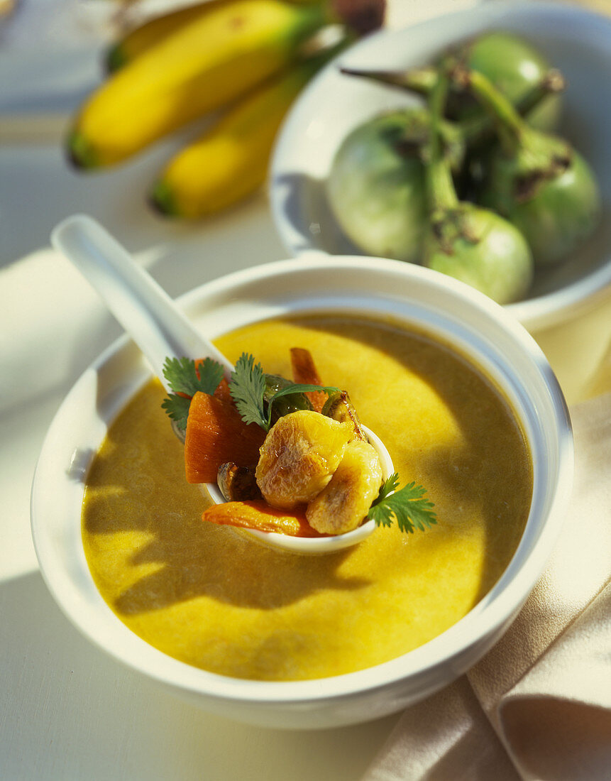 Fruity aubergine and banana soup