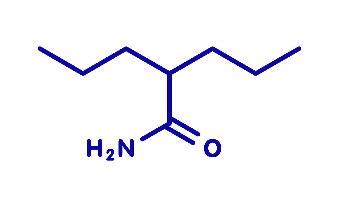 Valpromide seizures drug molecule, illustration