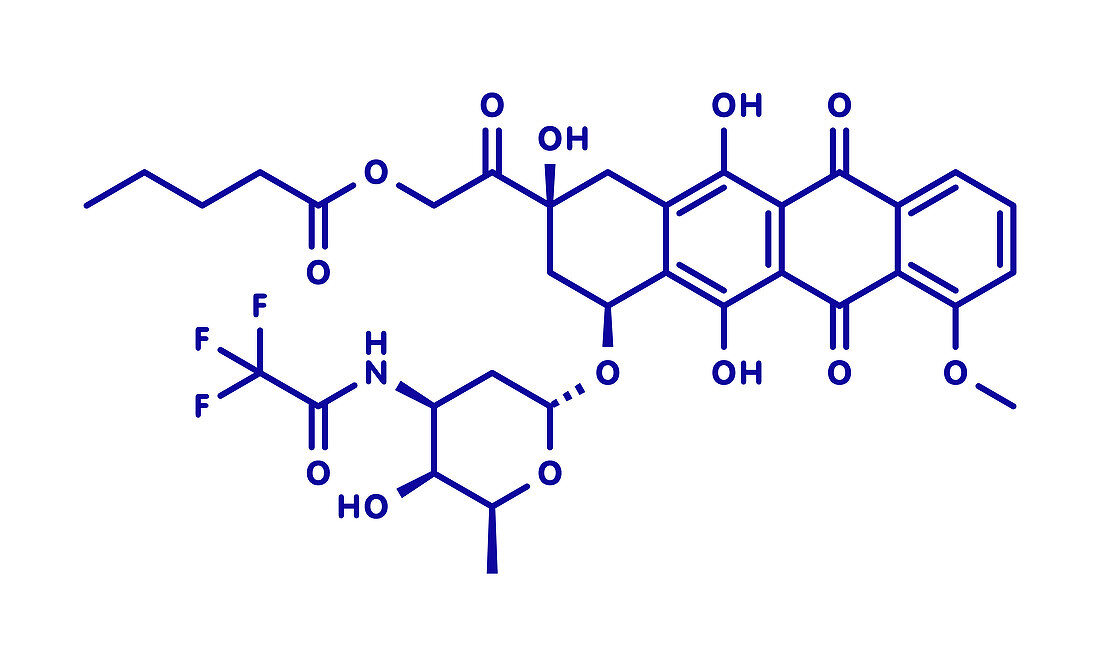 Valrubicin bladder cancer drug molecule, illustration