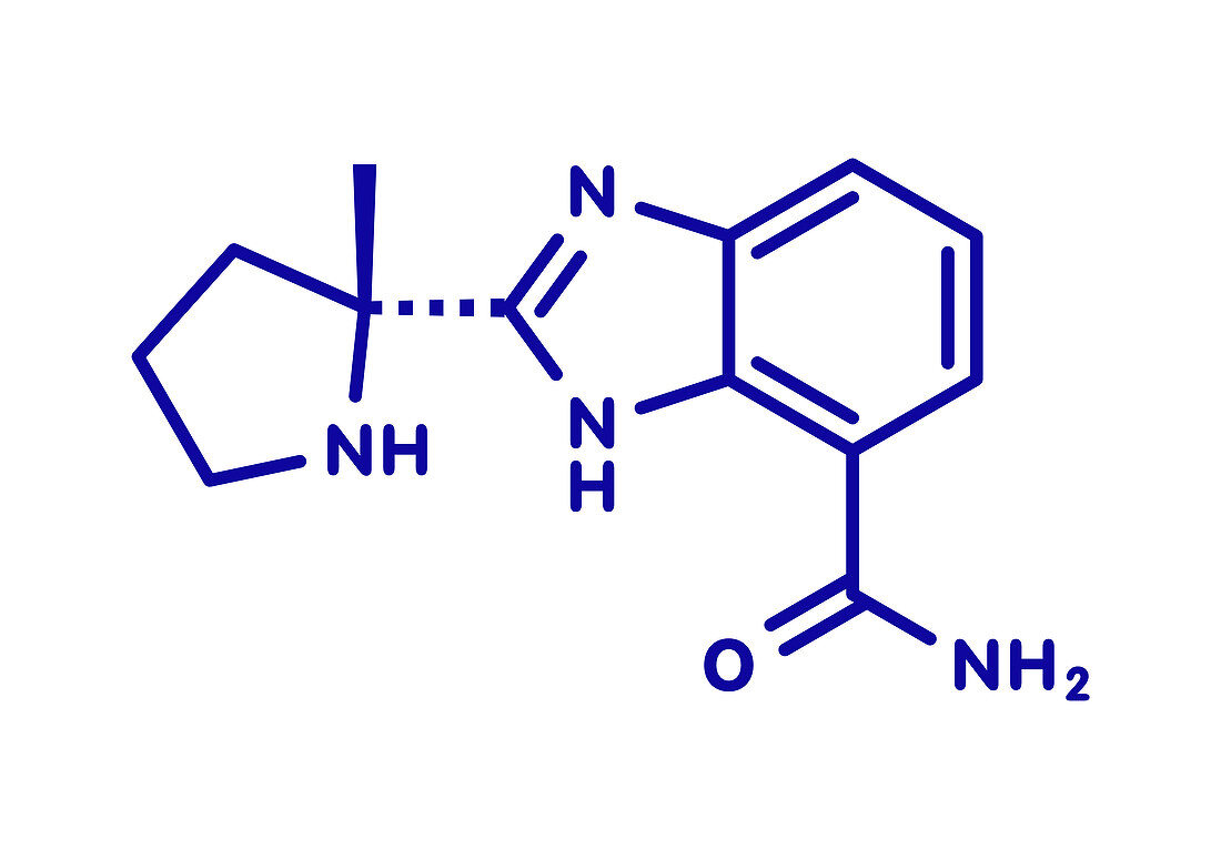 Veliparib cancer drug molecule, illustration