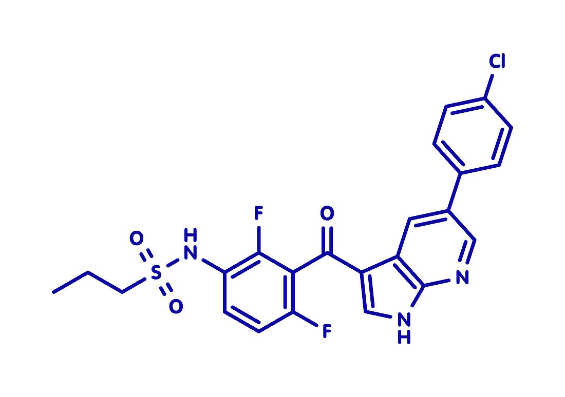 Vemurafenib melanoma drug molecule, illustration