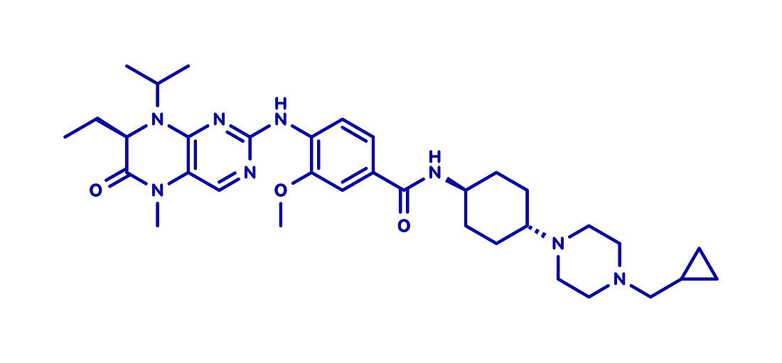 Volasertib cancer drug molecule, illustration