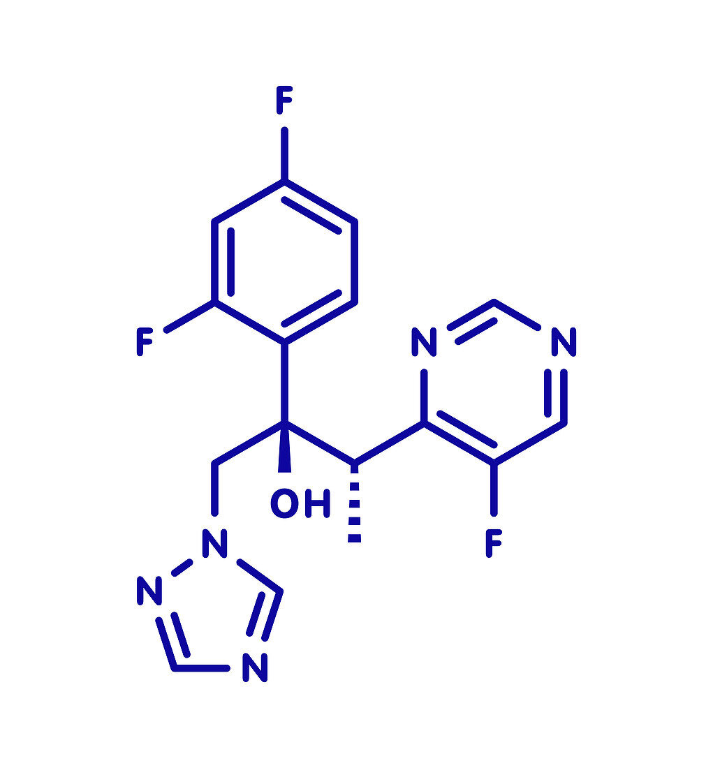 Voriconazole antifungal drug molecule, illustration
