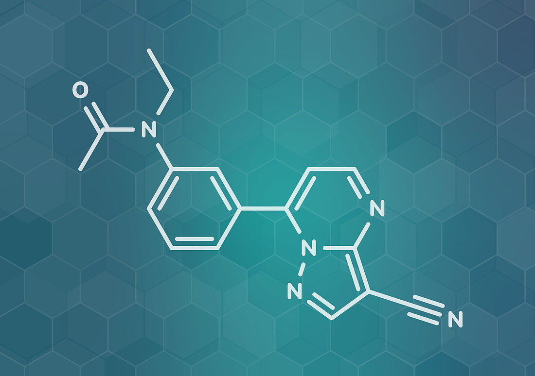 Zaleplon hypnotic drug molecule, illustration