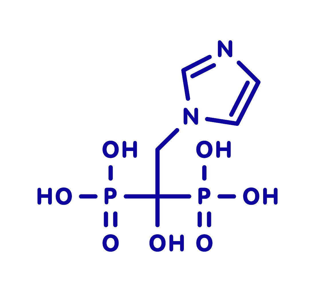 Zoledronic acid osteoporosis drug molecule, illustration