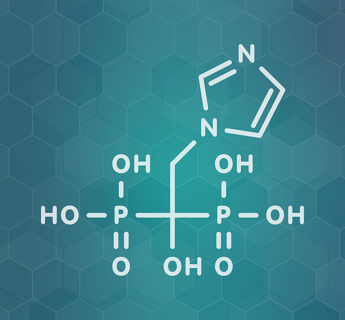 Zoledronic acid osteoporosis drug molecule, illustration