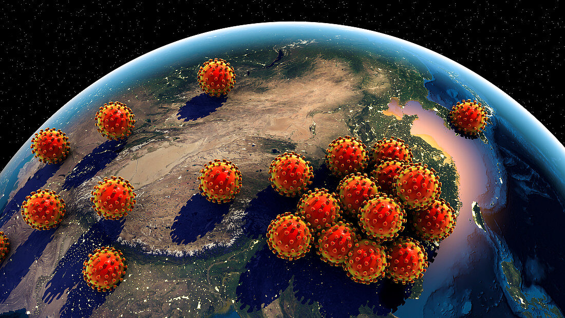 Global spread of coronaviruses, conceptual illustration