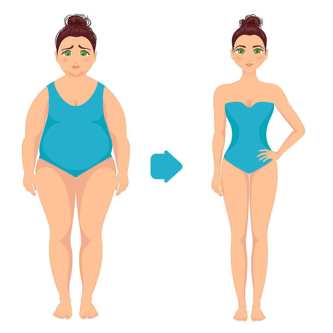 Woman before and after weight loss, illustration
