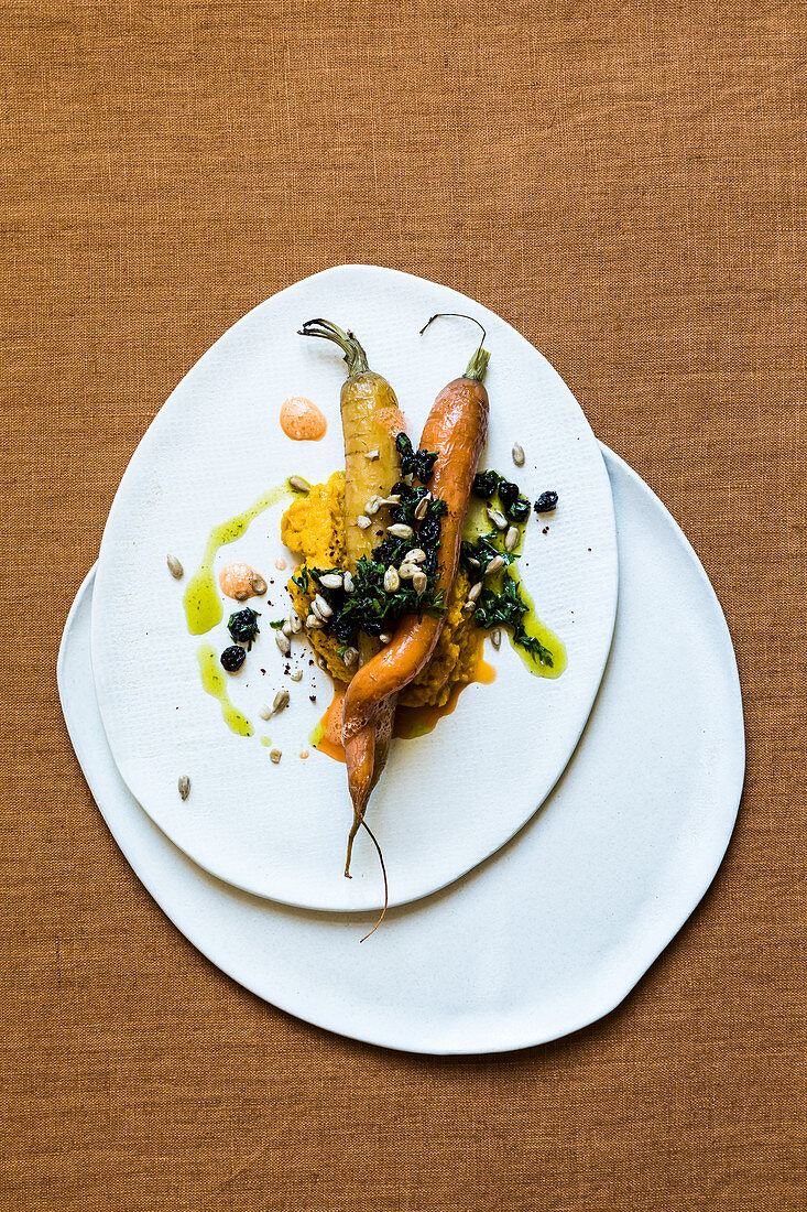 Roasted carrots with gremolata and carrot leaf oil