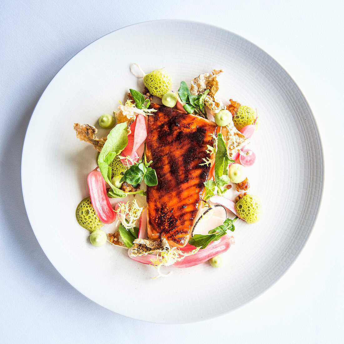 Salmon with radish and wasabi foam